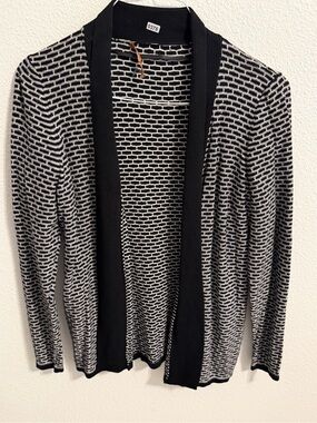 Belldini Black and White Open-Front Knit Blazer